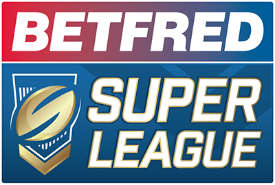 Betfred Super League logo with BETFRED in white on a red and purple background above SUPER LEAGUE in gold on blue, alongside a gold and blue shield emblem.