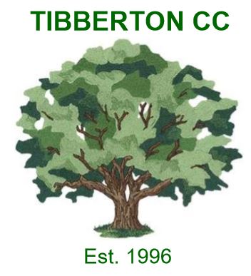 Illustration of a leafy tree with TIBBERTON CC written above it in green text and Est. 1996 below, representing the TIBBERTON Cricket Club’s logo.