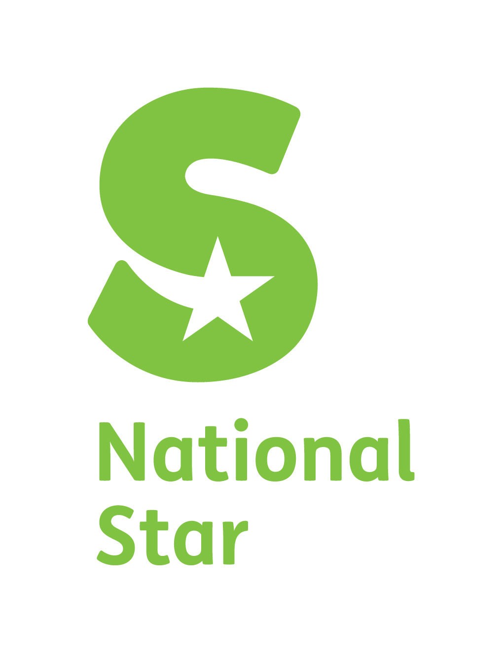 A green letter S with a white star cutout, above the words National Star in matching green text on a white background.