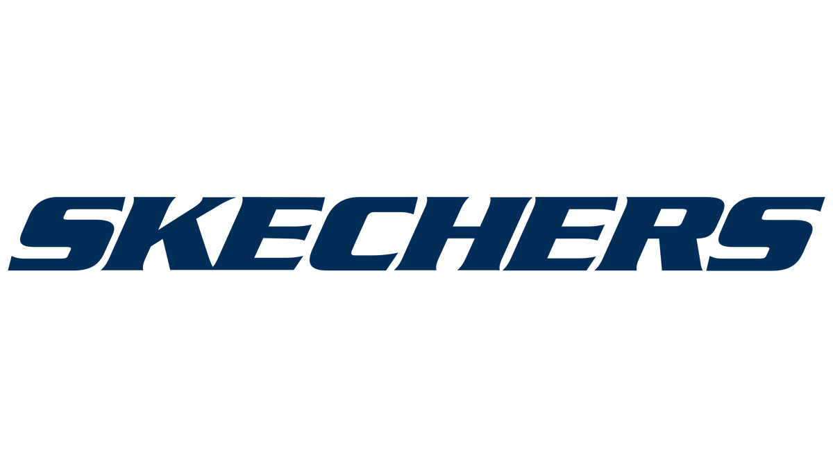 The image shows the Skechers logo with the word SKECHERS in bold, navy blue, italicized uppercase letters on a white background.