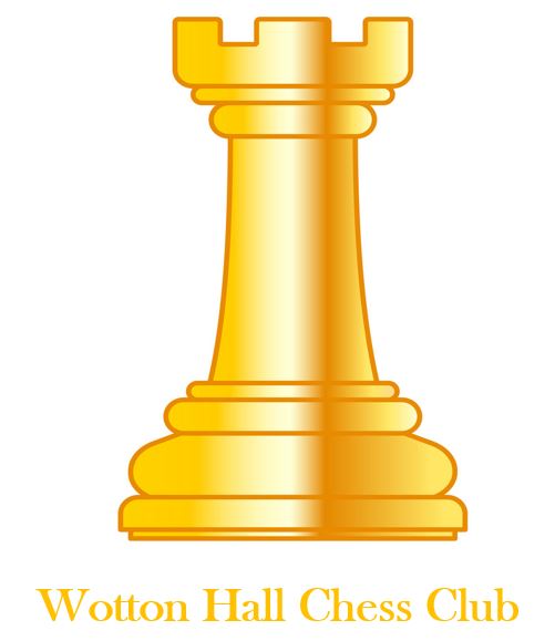 A gold rook chess piece with the words Wotton Hall Chess Club written below in gold lettering.
