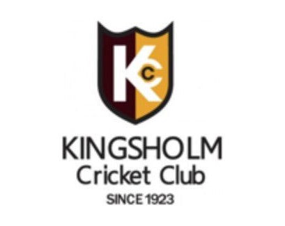 Kingsholm Cricket Club logo featuring a shield split maroon and gold, with white KCC letters inside. Text below reads Kingsholm Cricket Club Since 1923.