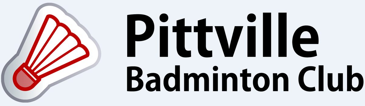 Logo for Pittville Badminton Club, featuring a red shuttlecock graphic on the left and bold black text reading “Pittville Badminton Club” on a light background.