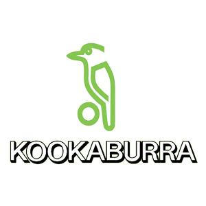 Green outline of a kookaburra bird standing on a ball, with the word KOOKABURRA in bold, black capital letters below the image.
