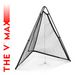 The V Max by The V is a triangular portable cricket net with a black frame, black netting, and a V Max ball suspended in the center. "THE V MAX" appears vertically in bold red text—ideal cricket training equipment.