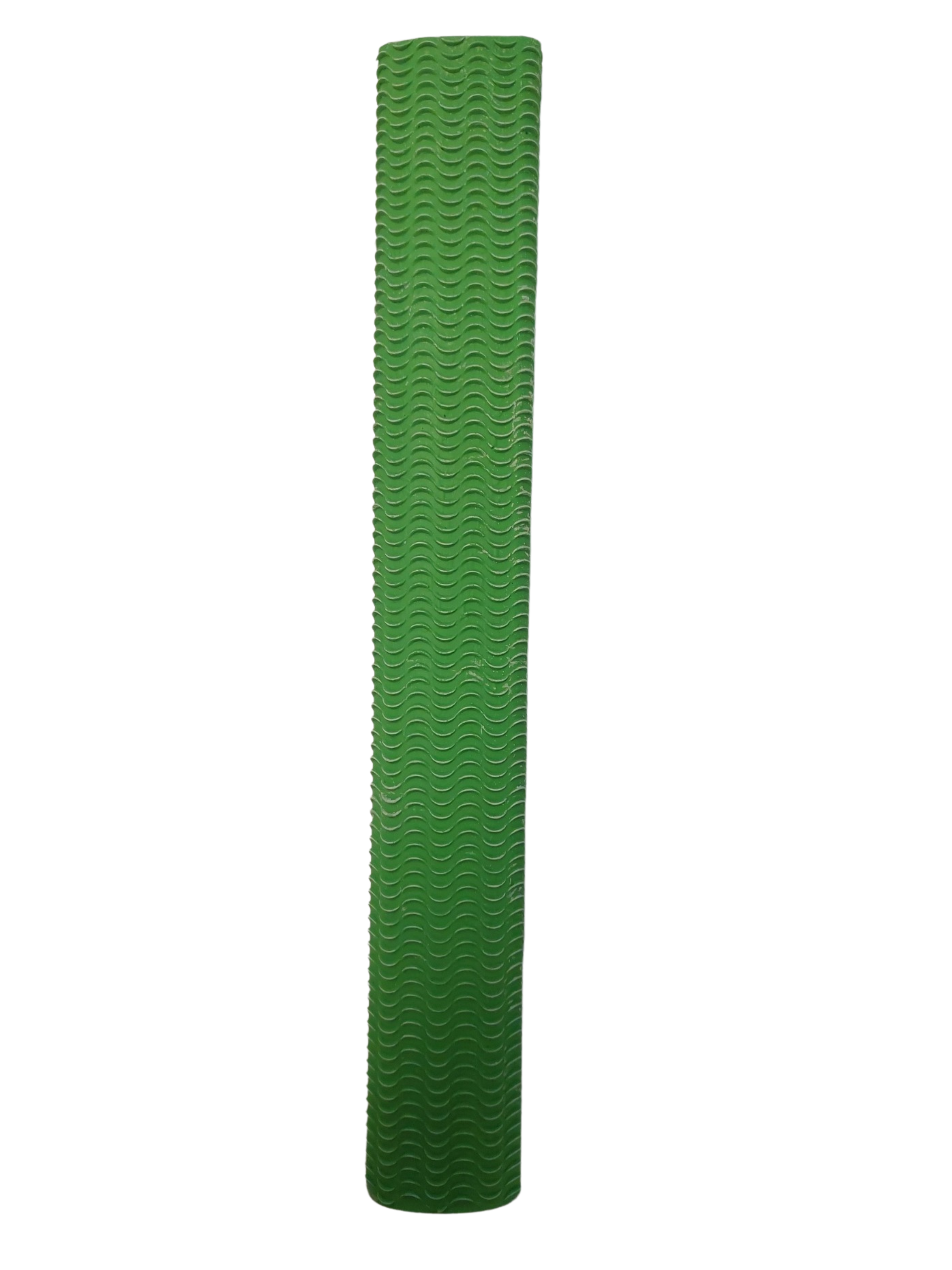 The Hunts County Wave Rubber Bat Grip by Hunts County is a green, cylindrical grip with a vertical wavy pattern, shown standing upright against a white background.