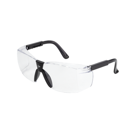 Dunlop Squash Eyewear - Club Players: Clear safety glasses with black arms and nose bridge, shown on a white background. Wraparound lenses provide reliable eye protection, similar to classic Dunlop eyewear and squash goggles.