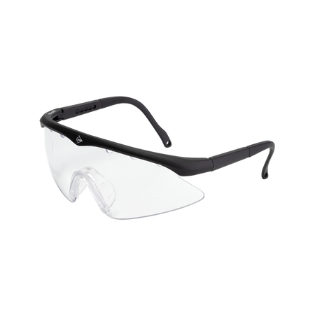 The Dunlop Squash Eyewear - Junior Players by Dunlop features clear, single-curved lenses and black plastic arms for reliable eye protection. Shown on a plain white background, these glasses are designed for junior players.