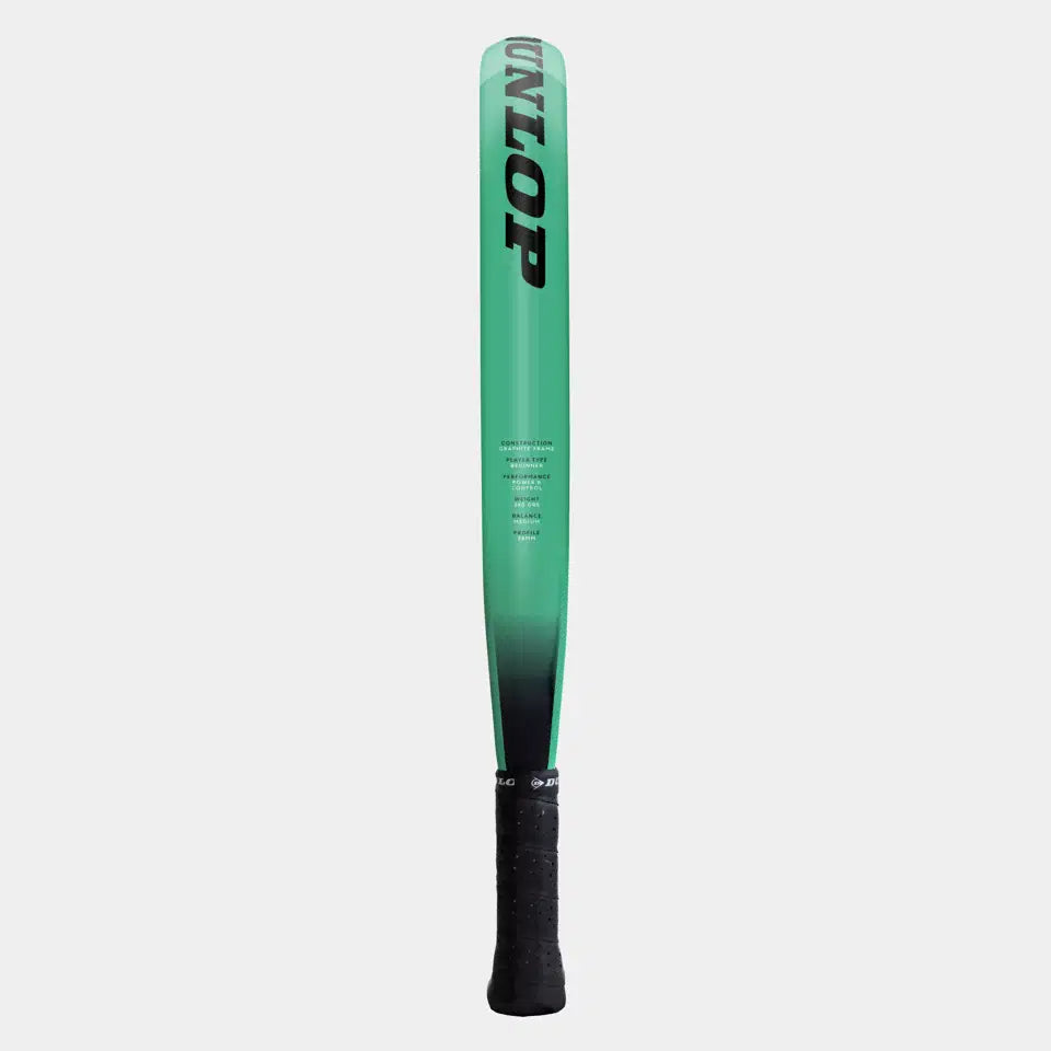 A green baseball bat with a black handle and UNSTOP printed vertically in bold black letters on the barrel, inspired by the vibrant Dunlop Megamax Green Padel Racket by Dunlop. The background is plain white.