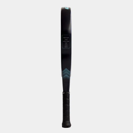 A Dunlop Galatica Junior Padel Racket stands upright, handle down and head up, displayed from the side on a plain light grey background.