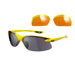 Sunwise Sprint Sunglasses in yellow feature a sleek, curved design with wrap-around protection and bold branding. Includes dark lenses plus a pair of interchangeable orange lenses displayed above. Previously known as Windrush.
