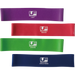 Urban Fitness Resistance Band Loop 12 Inch set includes four natural latex bands—purple (light), red (medium), green (strong), blue (xtra-strong)—each labeled with resistance level and “UF Equipment,” ideal for all workout intensities.