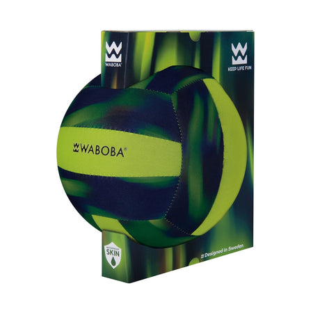 The Waboba Beach Volleyball by Waboba features a green and navy blue pattern and comes in green packaging with the Waboba logo and "Keep Life Fun"—ideal for pool games or beach volleyball sessions.