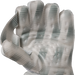A close-up of Gunn & Moore Original L.E Wicket Keeping Gloves 2026 shows the palm side's stitching, textured grip, and high-impact protection, all in a stylish gray and white striped pattern by Gunn & Moore.