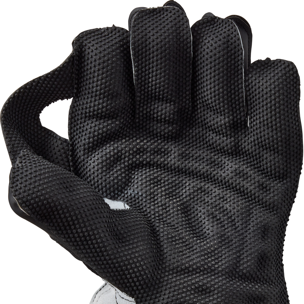 A hand wears Gunn & Moore Rival 909 Wicket Keeping Gloves 2026 with a padded cuff, fingers curled and thumb touching the index finger, forming an OK gesture to show the superior grip of these Gunn & Moore gloves.