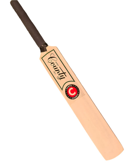 The Hunts County Miniature Cricket Bat features a black grip and Hunts County logo on the blade, perfect for autograph collections, displayed against a white background.