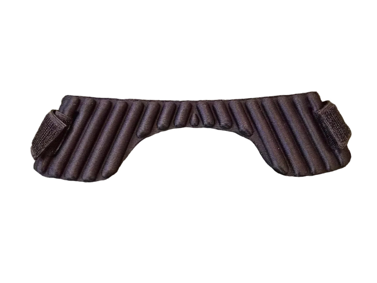 A black, padded eye mask with contoured ridges and dual Velcro straps for comfort and light-blocking—perfect alongside your Hunts County Xero Neck Guard accessory.