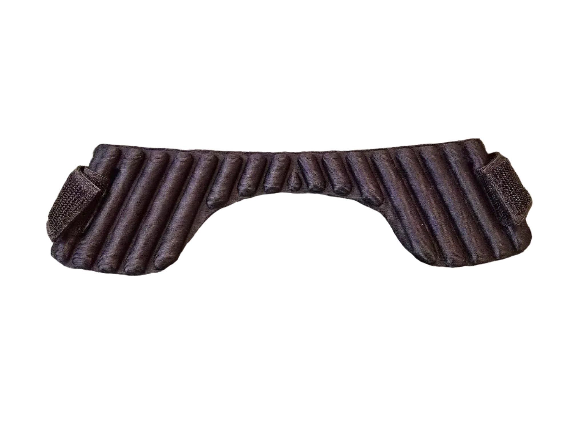 A black, padded eye mask with contoured ridges and dual Velcro straps for comfort and light-blocking—perfect alongside your Hunts County Xero Neck Guard accessory.