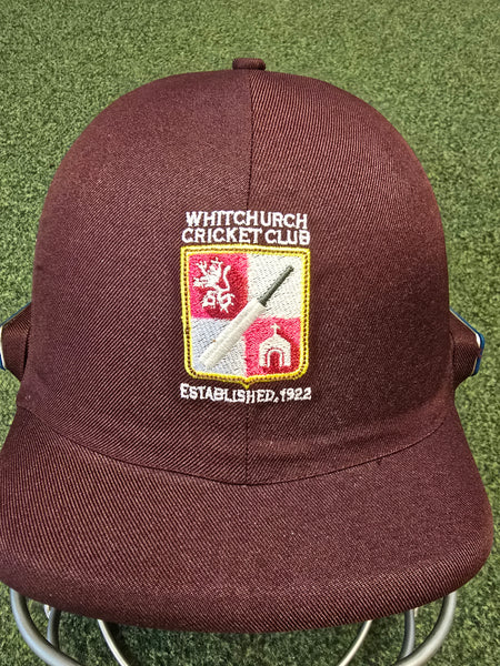 Custom Shrey Cricket Helmets with the Whitchurch Cricket Club logo and "Established 1922" embroidered on the front—ideal for fans of club logo gear or custom Shrey cricket helmets.