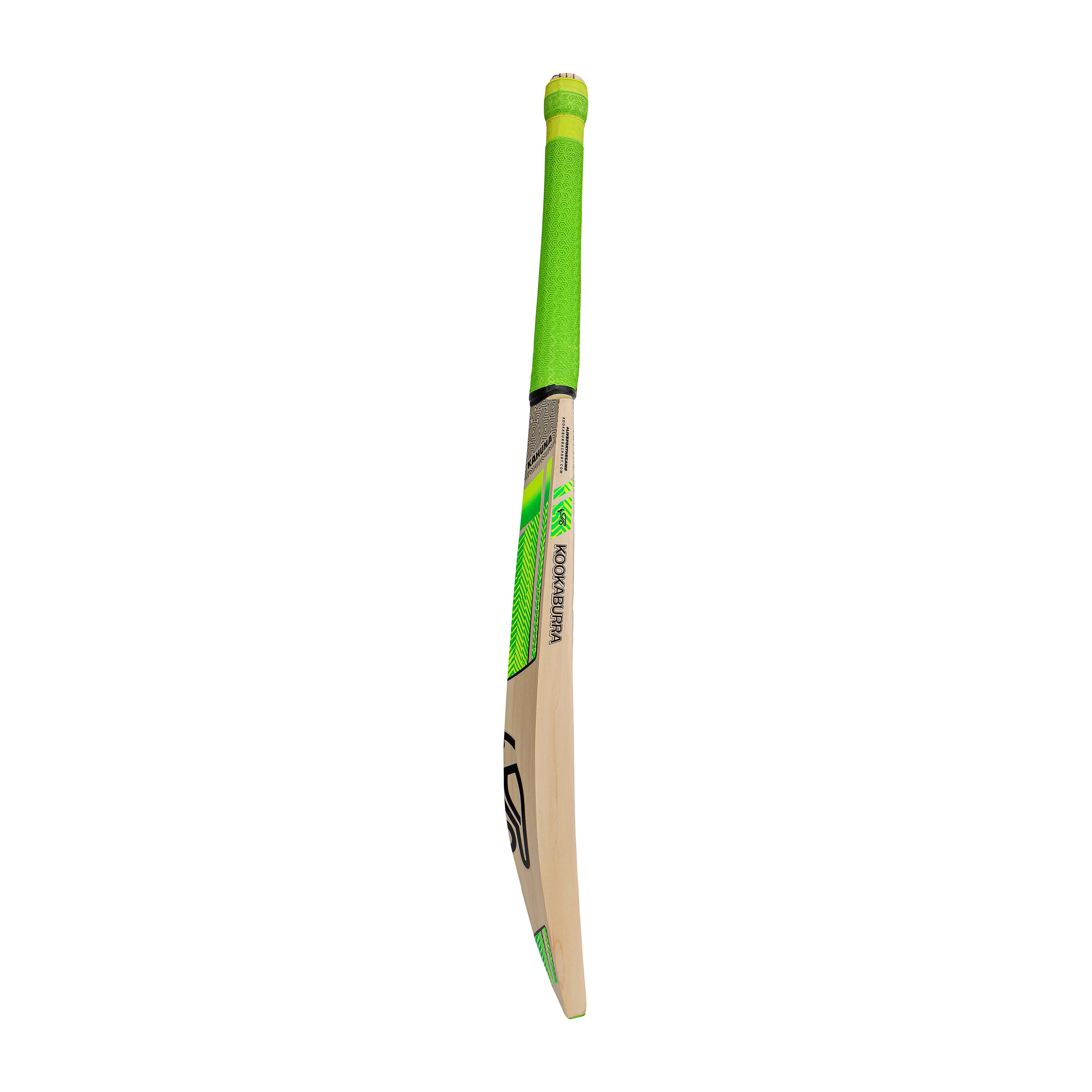 The Kookaburra Kahuna Pro 1.1 Players Select Cricket Bat 2026 features green and black detailing with a bright green handle, pictured against a plain white background.