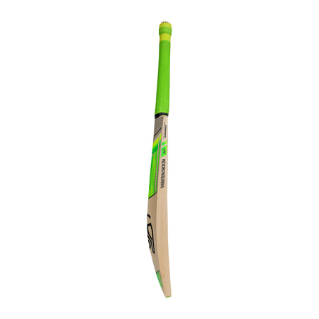 The Kookaburra Kahuna Pro 1.1 Players Select Cricket Bat 2026 features green and black detailing with a bright green handle, pictured against a plain white background.