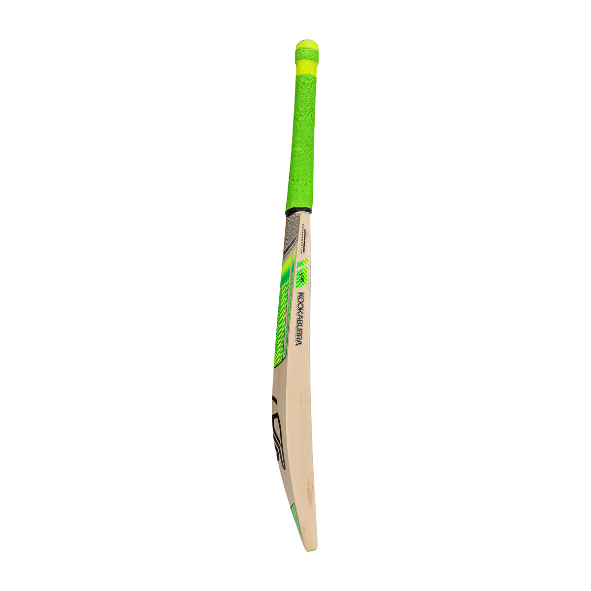 The Kookaburra Big Kahuna Cricket Bat 2026 features a bright green handle, light wooden blade, and bold black and green branding with the Kookaburra logo, displayed against a white background.