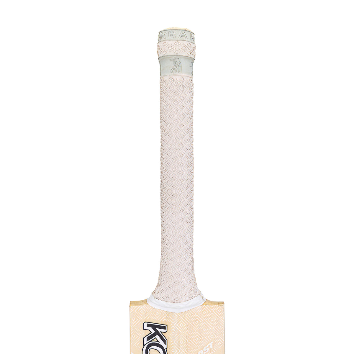 The image displays the top section of a Kookaburra Ghost Pro 1.1 Players Select Cricket Bat 2026 with a textured white grip, shown upright against a plain white background. The handle and upper blade are visible.