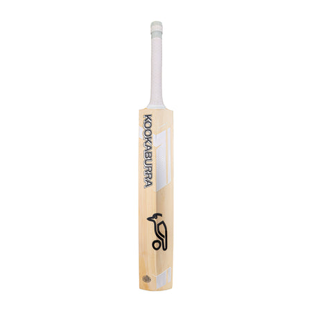 The Kookaburra Ghost Pro 1.1 Players Select Junior Cricket Bat 2026 features a light wooden build, white grip, white and black branding, and the iconic Kookaburra bird logo—ideal for young cricketers seeking quality gear.