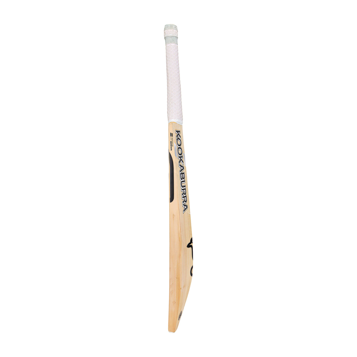 The Kookaburra Ghost Pro 1.1 Players Select Junior Cricket Bat 2026, made from English willow, features a white handle grip and KOOKABURRA branding on the blade, displayed vertically on a plain white background.