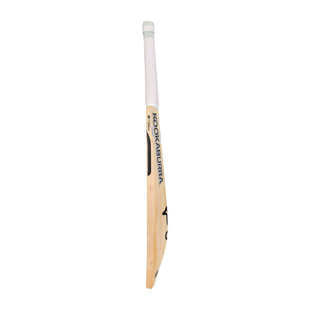 The Kookaburra Ghost Pro 1.1 Players Select Junior Cricket Bat 2026, made from English willow, features a white handle grip and KOOKABURRA branding on the blade, displayed vertically on a plain white background.