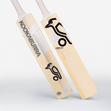 Two Kookaburra Ghost Pro 3.1 Icon Cricket Bat 2026 by Kookaburra are shown upright, highlighting their front and side views with a light wood finish, black Kookaburra logos, and silver accents, set against a white background.