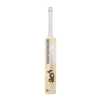 The Kookaburra Ghost 5.1 Legend Cricket Bat 2026, made from English Willow, features a white grip, white and black branding, and a black Kookaburra bird logo on the front. The bat is displayed upright against a plain white background.