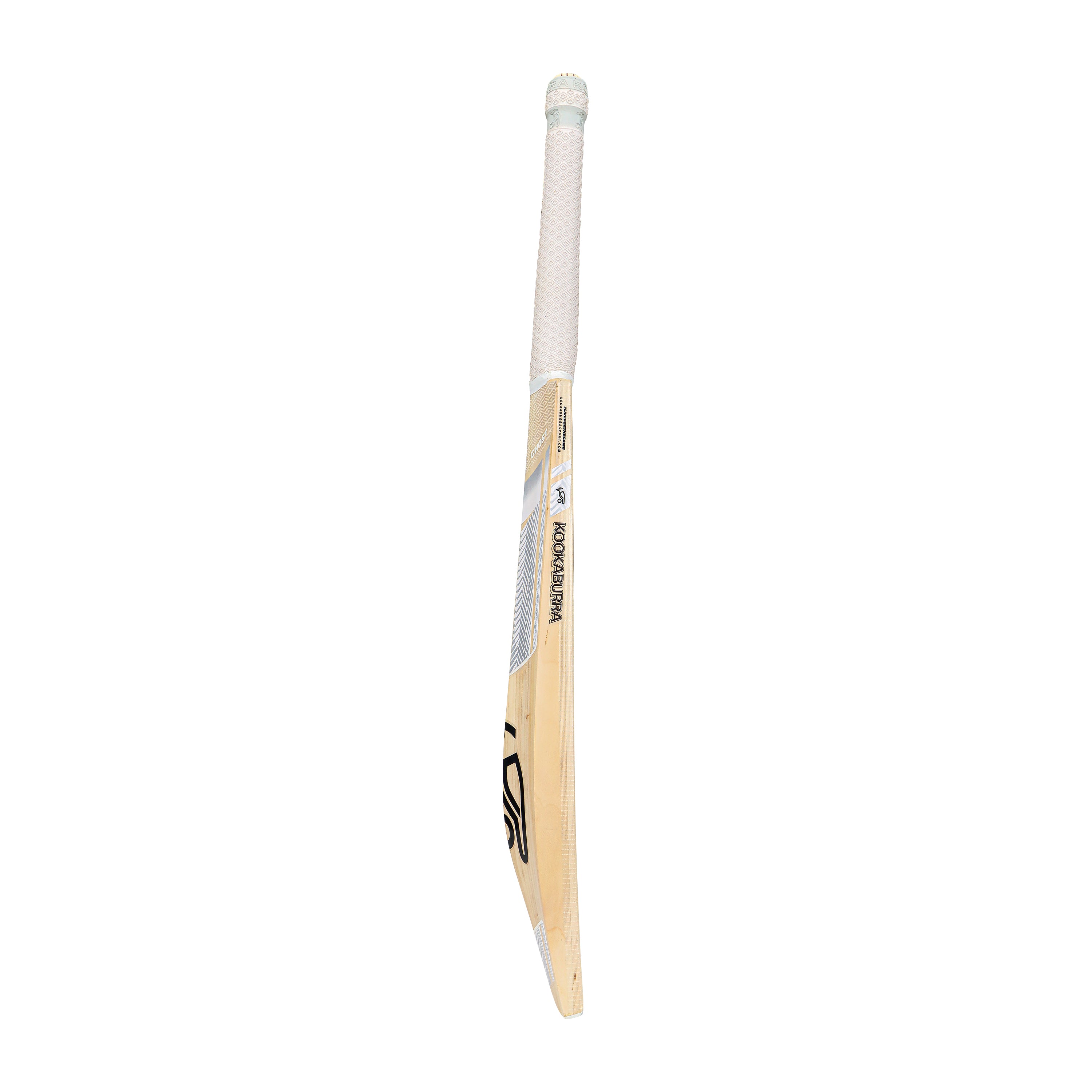 The Kookaburra Ghost 6.2 Ultra Cricket Bat 2026, made from Grade 6.2 English Willow, features a white grip and displays the Kookaburra brand logo and text on its side, shown against a white background.
