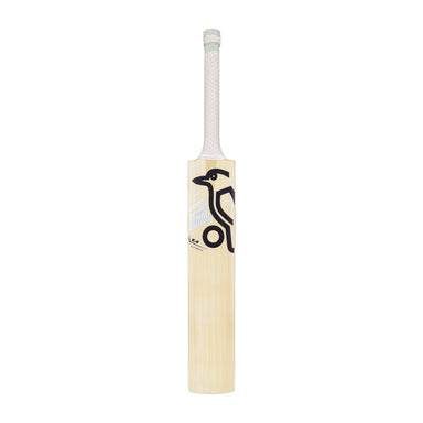 The Kookaburra Ghost 6.4 Ultimate Cricket Bat 2026, a light-toned English Willow bat with a white grip and Pro Shield face, stands upright against a plain white background, featuring the black Kookaburra logo on the front.