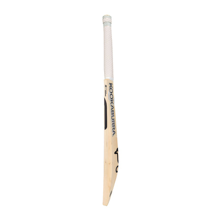 A Kookaburra Ghost 6.4 Ultimate Cricket Bat 2026 by Kookaburra, made from English Willow with a white handle grip and Pro Shield face, is displayed upright with KOOKABURRA printed vertically on the blade against a plain white background.