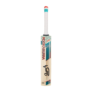 The Kookaburra Nickel Pro Players Edition Cricket Bat 2026 features a white handle, red and teal accents, and a stylized black bird logo on a light English Willow blade, displayed against a plain white background.
