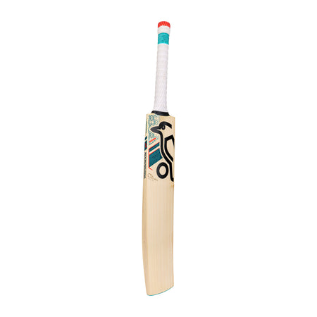 The Kookaburra Nickel Pro Players Edition Junior Cricket Bat 2026 features Grade 1 English willow, a white and red grip, black geometric blade design, and is displayed on a plain white background.