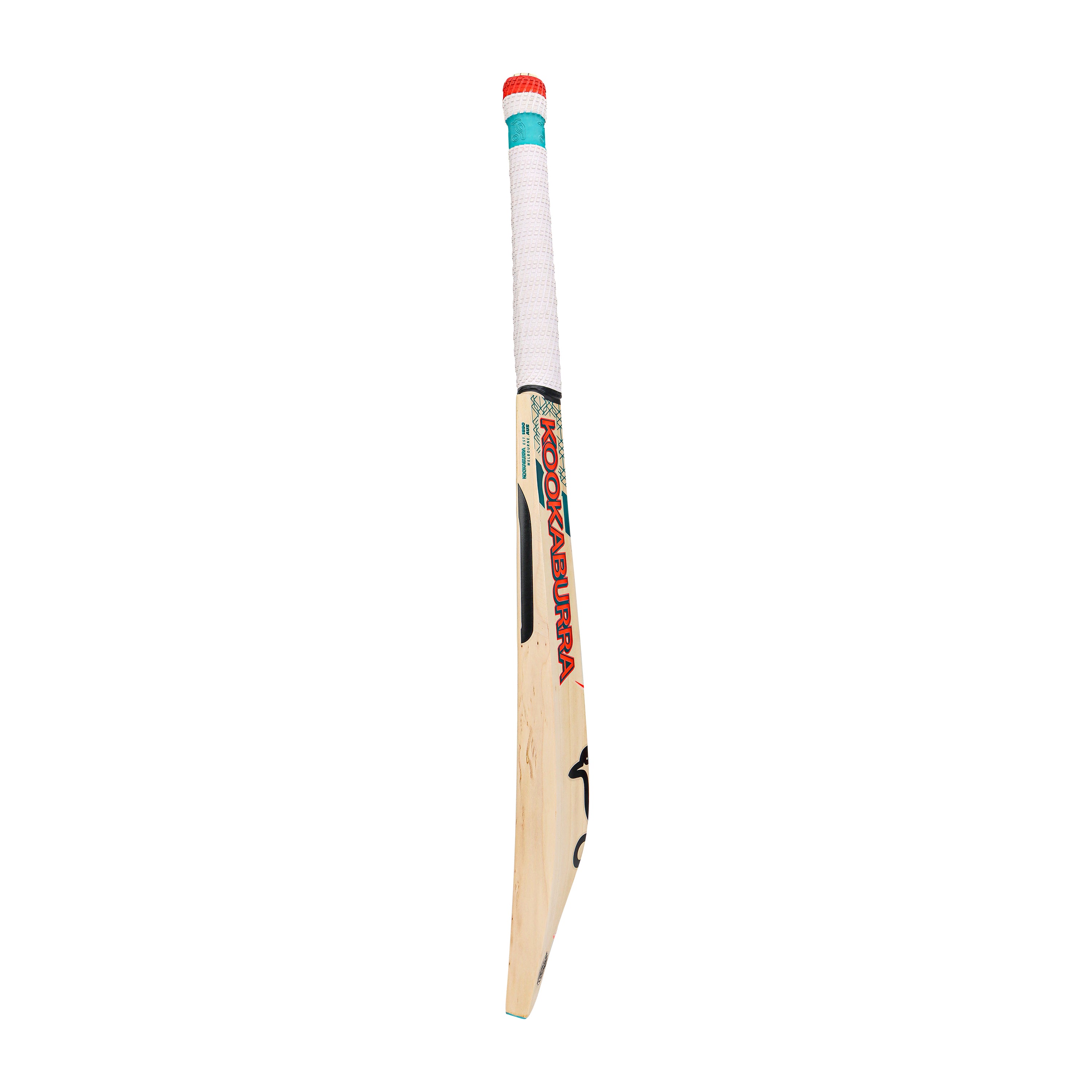 The Kookaburra Nickel Pro 3.1 Icon Cricket Bat 2026 by Kookaburra, featuring a white grip, red accents, and branded blade, stands upright against a white background. Made from English Willow, it offers a low sweet spot for powerful shots.