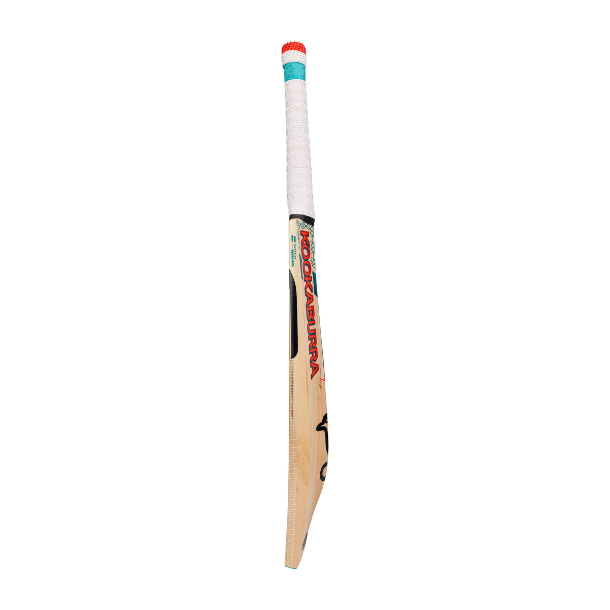 The Kookaburra Nickel 6.2 Ultra Cricket Bat 2026, made from English Willow with a white grip and red, black, and teal accents plus Kookaburra branding, is shown photographed on a plain white background.