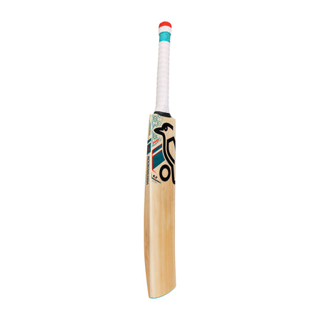 The Kookaburra Nickel 6.2 Ultra Cricket Bat 2026, made from English Willow, stands against a white background with a white grip, red and blue accents, and a black stylized bird logo on the front.