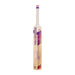 The Kookaburra Glare 4.1 Hero Junior Cricket Bat 2026 stands upright against a plain white background, showcasing its English willow blade, white handle, and purple-pink Kookaburra branding.