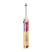 A Kookaburra Glare 6.5 Force Junior Cricket Bat 2026, featuring a white handle and striking purple and red branding on the blade, stands upright against a white background.