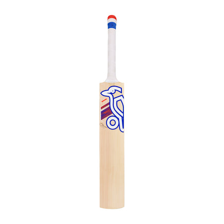 The Kookaburra Rapid Pro Players Edition Cricket Bat 2026, made from English Willow with a white handle and blue and red bird logo, is displayed vertically against a plain white background.