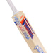 A close-up of the Kookaburra Rapid Pro 2.1 Elite Junior Cricket Bat 2026, made from English willow, with a white handle and bold blue, red, and white graphics displaying the KOOKABURRA brand name and bird logo on the blade.
