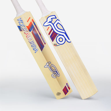 Two Kookaburra cricket bats, including the Kookaburra Rapid 6.5 Force Junior Cricket Bat 2026: one with blue and red graphics, the other with a blue bird logo—both have white handles and are shown on a white background.