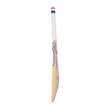 The Kookaburra Rapid Ultralite Cricket Bat 2026 is a lightweight English Willow bat with a white grip-taped handle, blue, red, and black accents, and the iconic Kookaburra branding on the front.