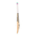 The Kookaburra Prism Pro Players Edition Cricket Bat 2026, crafted from English Willow with a white grip and pink-green end cap, stands upright against a plain white background.