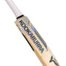 Close-up of the Kookaburra Prism 4.1 Hero Cricket Bat 2026, showcasing a white patterned handle and bold KOOKABURRA branding with geometric and bird logo designs on the English Willow blade for balanced performance.