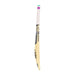 The Kookaburra Prism 6.5 Force Junior Cricket Bat 2026, in yellow with a white handle wrapped in grip tape featuring green and pink bands, is displayed against a plain white background.