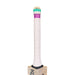 A close-up of the Kookaburra Prism 6.3 Select Cricket Bat 2026 handle, wrapped in a white textured grip with a purple and green band, shows part of the Grade 5 English willow youth bat by Kookaburra visible at the bottom.